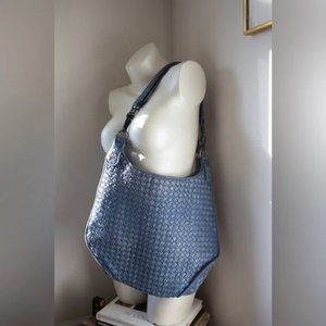 Vintage Bottega Veneta Ayers Intrecciato Napa shoulder bag purse blue